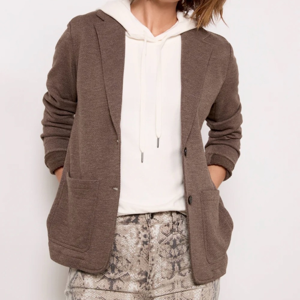 [NWT] Faherty Deep Brown Heather Soft Cotton Blend Blazer - Size: S